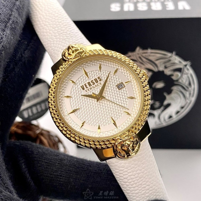VERSUS VERSACE:手錶,型號:VV00117,女錶38mm金色錶殼白色錶面真皮皮革錶帶款