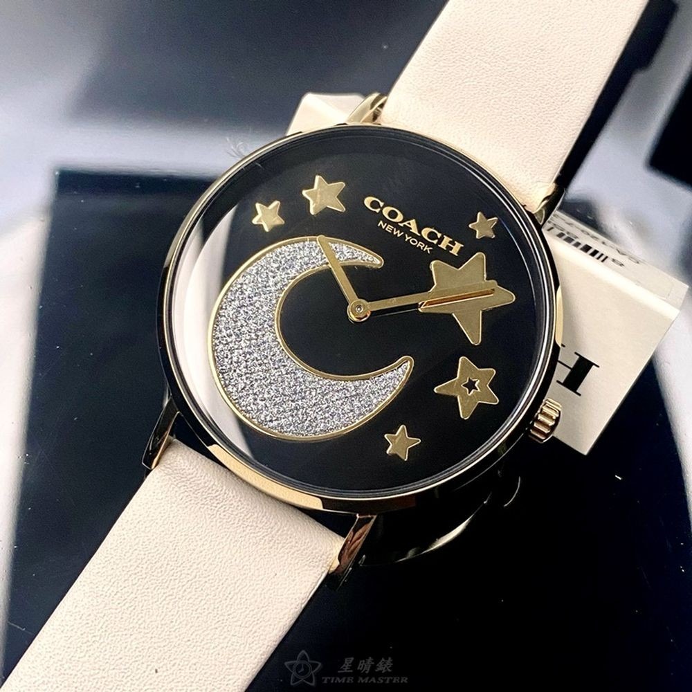 COACH:手錶,型號:CH00128,女錶36mm金色錶殼黑色錶面真皮皮革錶帶款-細節圖2