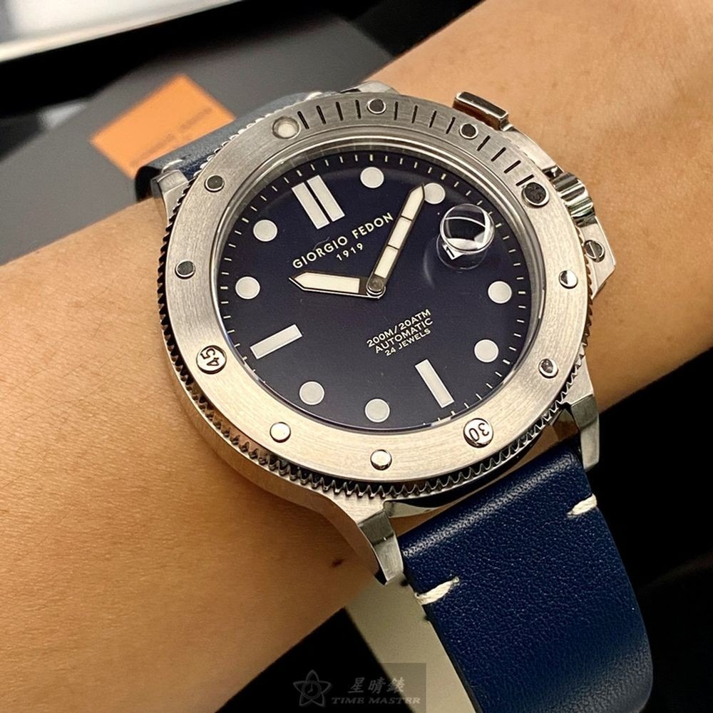 GiorgioFedon1919:手錶,型號:GF00091,男錶46mm銀錶殼寶藍色錶面真皮皮革錶帶款-細節圖3