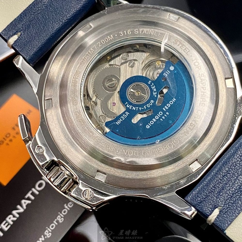 GiorgioFedon1919:手錶,型號:GF00091,男錶46mm銀錶殼寶藍色錶面真皮皮革錶帶款-細節圖4