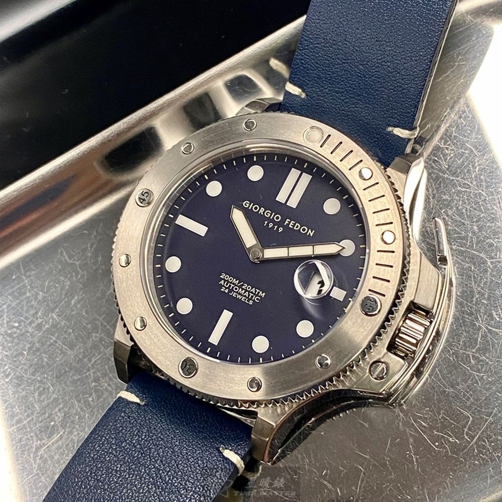 GiorgioFedon1919:手錶,型號:GF00091,男錶46mm銀錶殼寶藍色錶面真皮皮革錶帶款-細節圖7