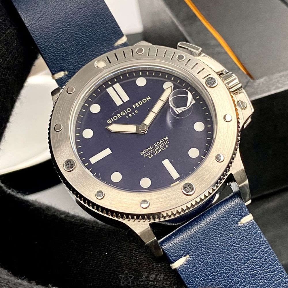 GiorgioFedon1919:手錶,型號:GF00091,男錶46mm銀錶殼寶藍色錶面真皮皮革錶帶款-細節圖8