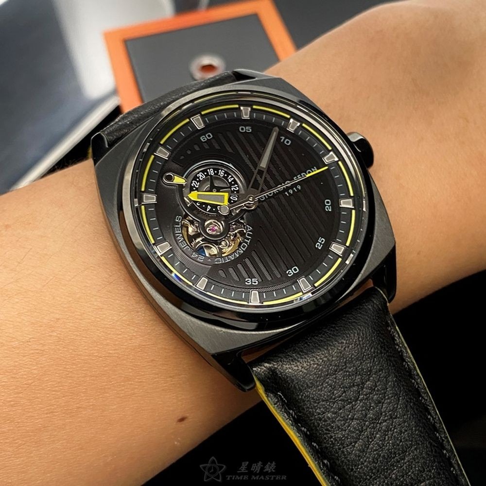 GiorgioFedon1919:手錶,型號:GF00095,男錶42mm黑錶殼黑色機械鏤空錶面真皮皮革錶帶款-細節圖3