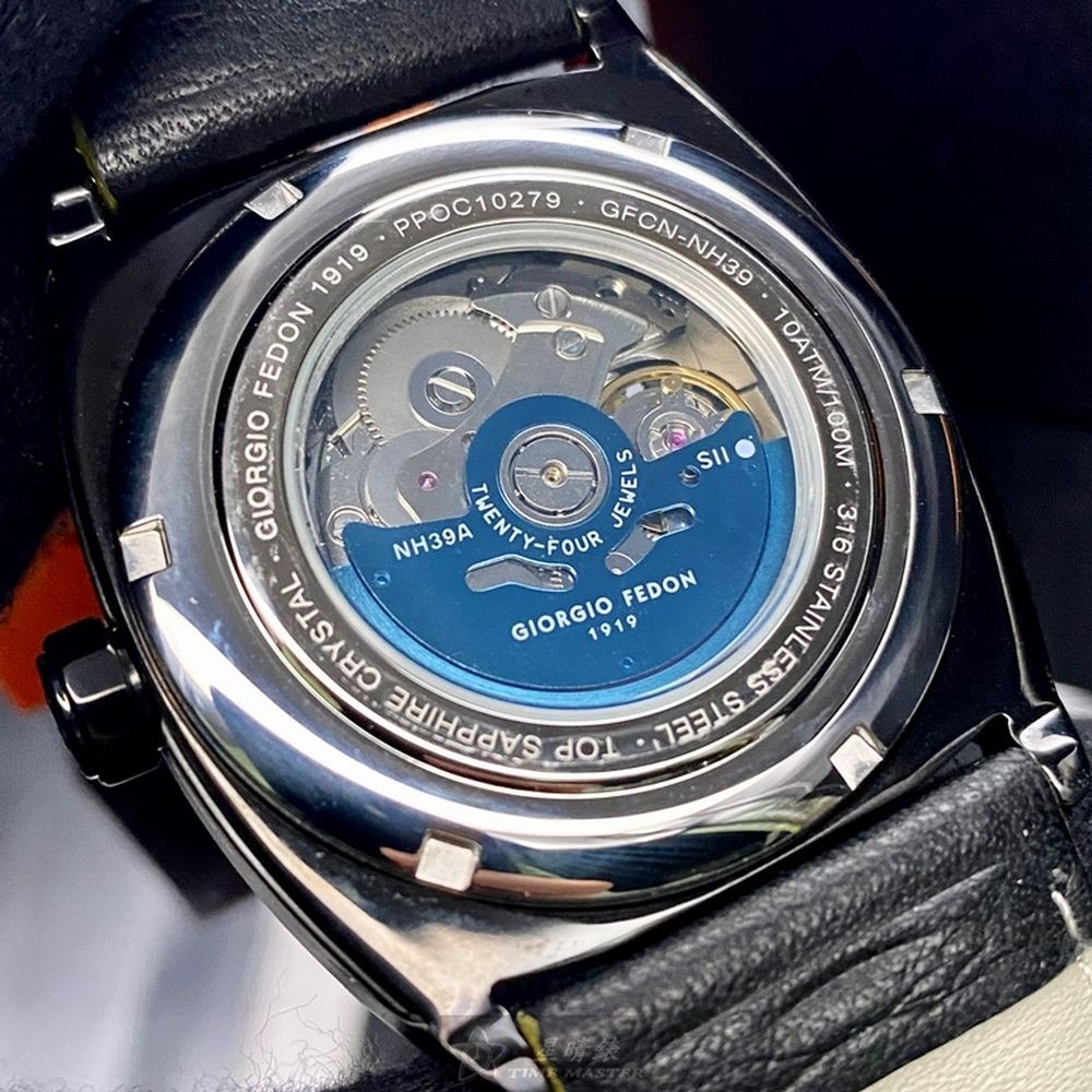 GiorgioFedon1919:手錶,型號:GF00095,男錶42mm黑錶殼黑色機械鏤空錶面真皮皮革錶帶款-細節圖4