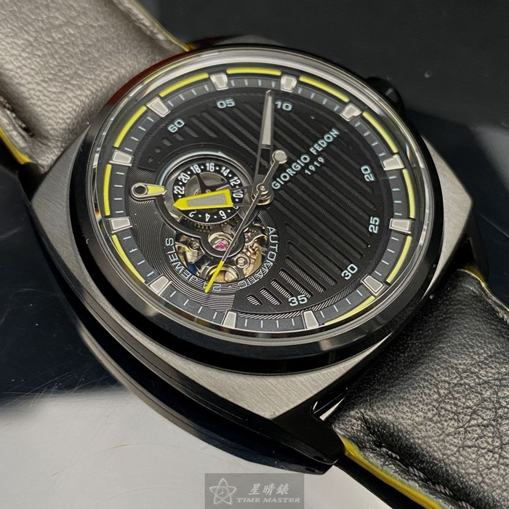 GiorgioFedon1919:手錶,型號:GF00095,男錶42mm黑錶殼黑色機械鏤空錶面真皮皮革錶帶款-細節圖9