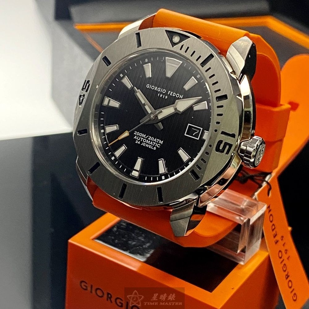 GiorgioFedon1919:手錶,型號:GF00100,男錶48mm銀錶殼黑色錶面矽膠錶帶款-細節圖3