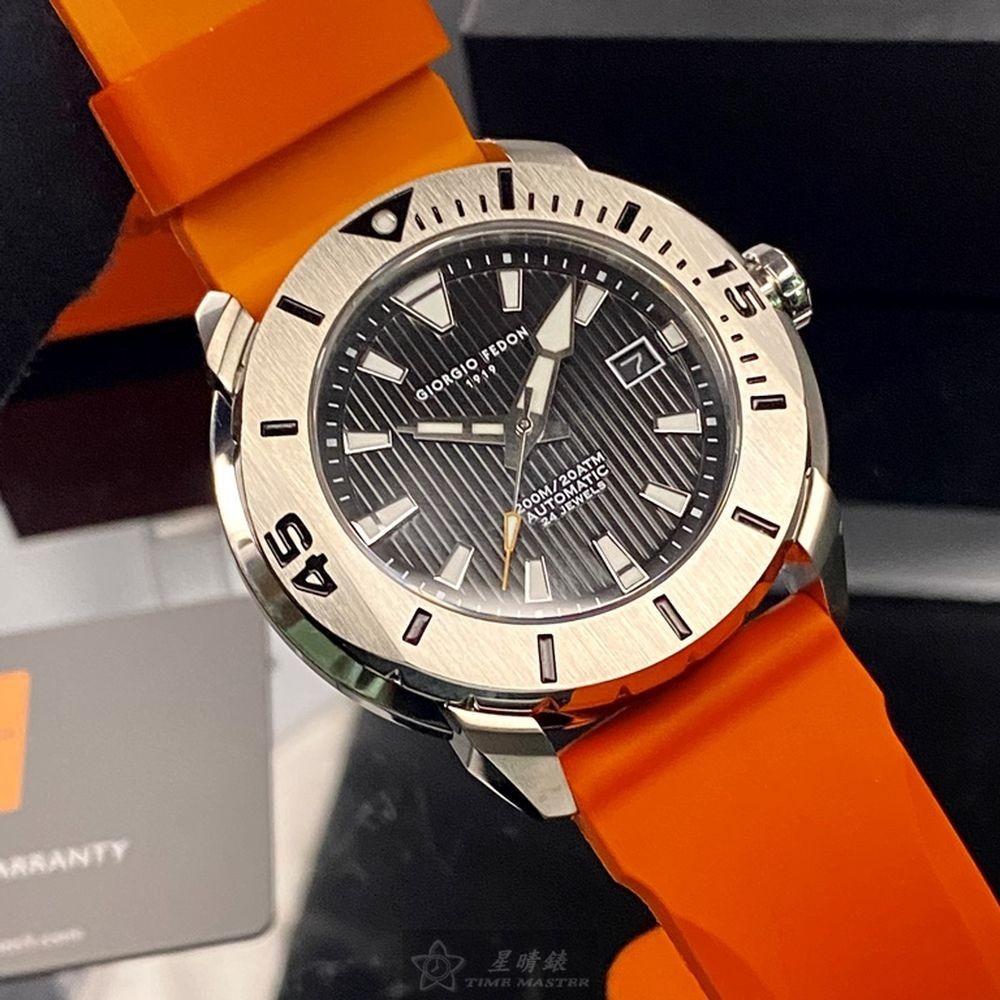 GiorgioFedon1919:手錶,型號:GF00100,男錶48mm銀錶殼黑色錶面矽膠錶帶款-細節圖7
