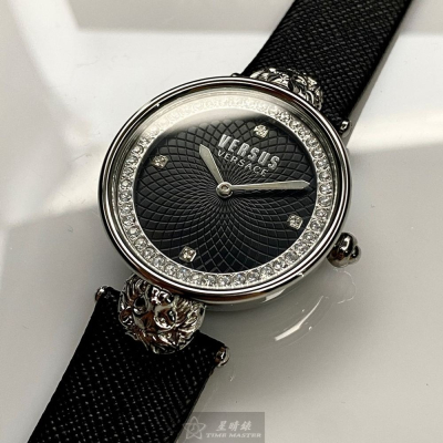 VERSUS VERSACE:手錶,型號:VV00319,女錶34mm銀錶殼黑色錶面真皮皮革錶帶款
