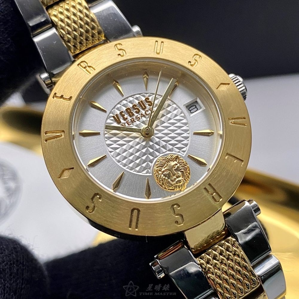 VERSUS VERSACE:手錶,型號:VV00322,女錶34mm金色錶殼白色幾何立體圖形錶面精鋼錶帶款-細節圖8