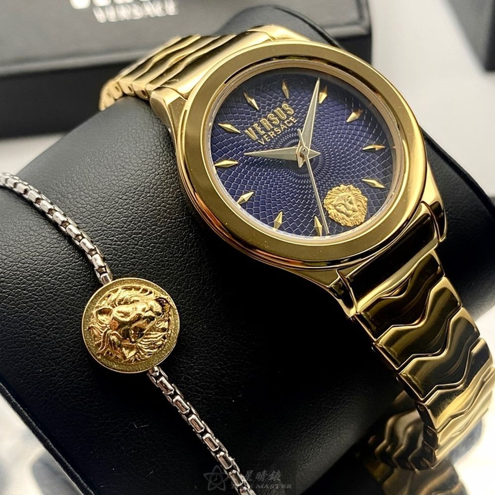 VERSUS VERSACE:手錶,型號:VV00331,女錶34mm金色錶殼寶藍色幾何立體圖形錶面精鋼錶帶款-細節圖3