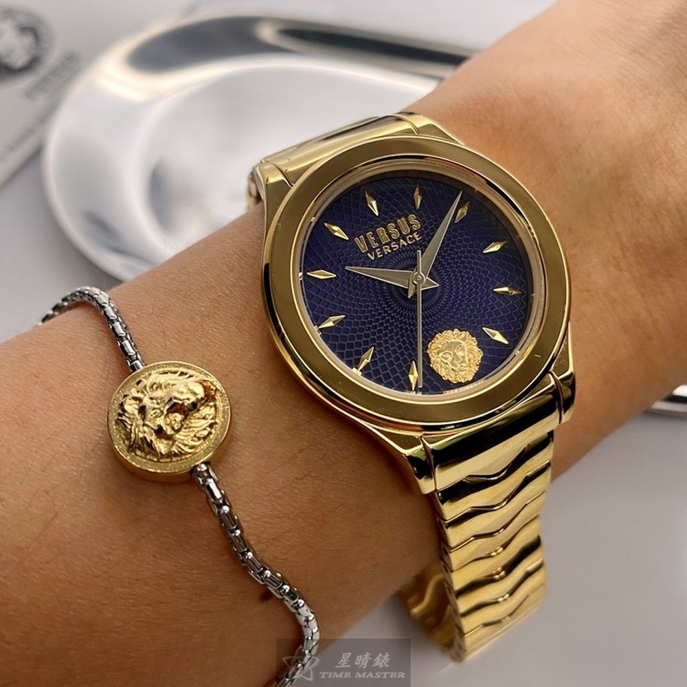 VERSUS VERSACE:手錶,型號:VV00331,女錶34mm金色錶殼寶藍色幾何立體圖形錶面精鋼錶帶款-細節圖4