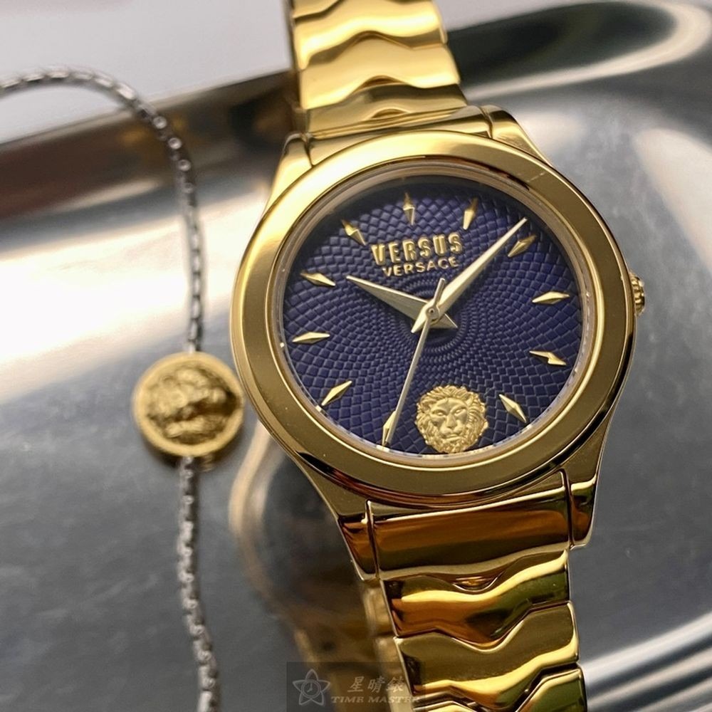 VERSUS VERSACE:手錶,型號:VV00331,女錶34mm金色錶殼寶藍色幾何立體圖形錶面精鋼錶帶款-細節圖5