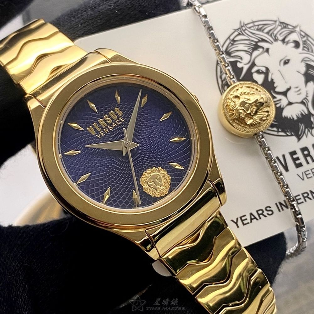 VERSUS VERSACE:手錶,型號:VV00331,女錶34mm金色錶殼寶藍色幾何立體圖形錶面精鋼錶帶款-細節圖6