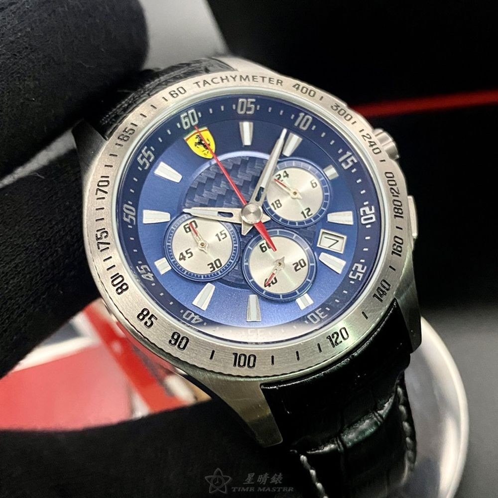FERRARI:手錶,型號:FE00058,男錶44mm銀錶殼寶藍色錶面真皮皮革錶帶款-細節圖2