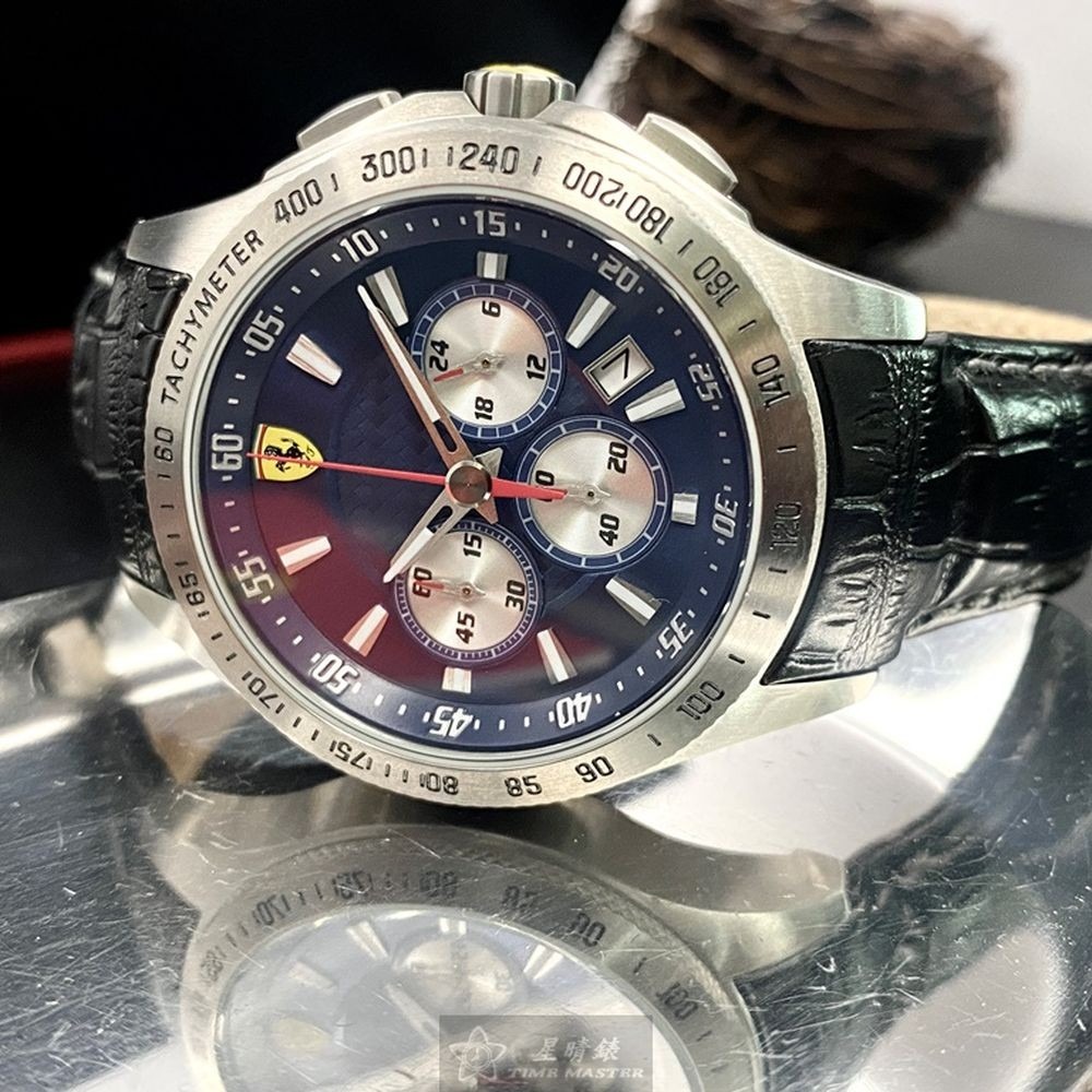 FERRARI:手錶,型號:FE00058,男錶44mm銀錶殼寶藍色錶面真皮皮革錶帶款-細節圖3