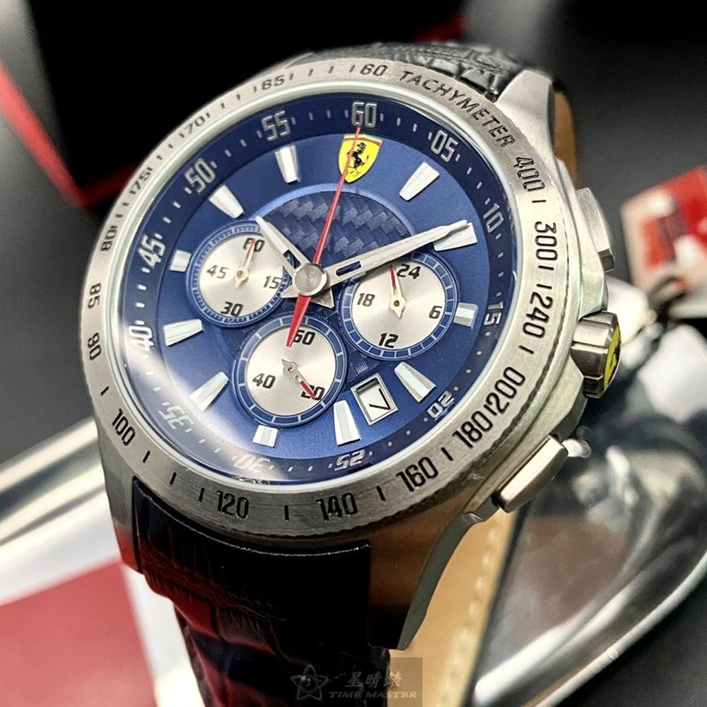 FERRARI:手錶,型號:FE00058,男錶44mm銀錶殼寶藍色錶面真皮皮革錶帶款-細節圖4