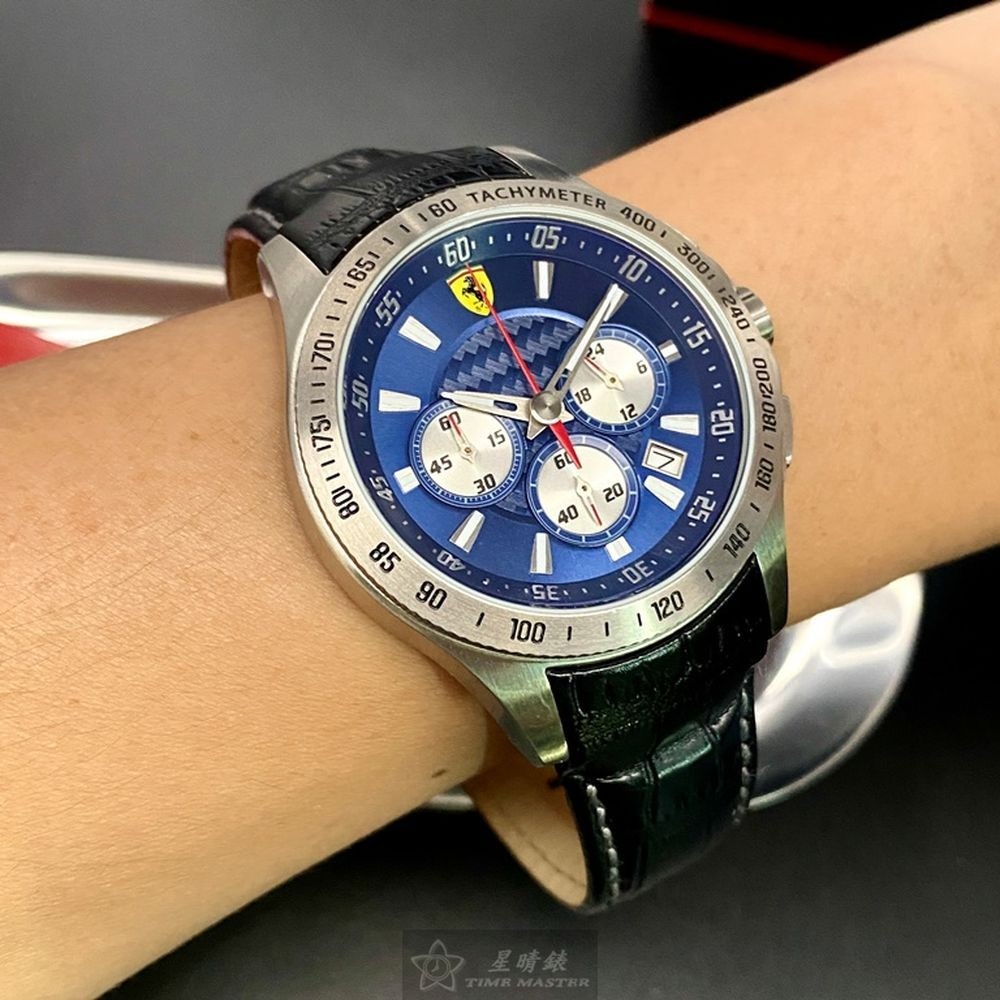 FERRARI:手錶,型號:FE00058,男錶44mm銀錶殼寶藍色錶面真皮皮革錶帶款-細節圖5