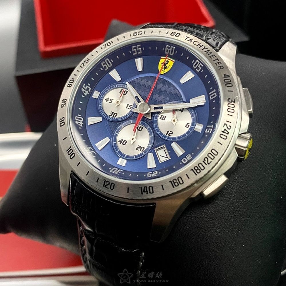 FERRARI:手錶,型號:FE00058,男錶44mm銀錶殼寶藍色錶面真皮皮革錶帶款-細節圖8