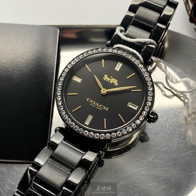 COACH:手錶,型號:CH00132,女錶34mm銀錶殼黑色錶面精鋼錶帶款