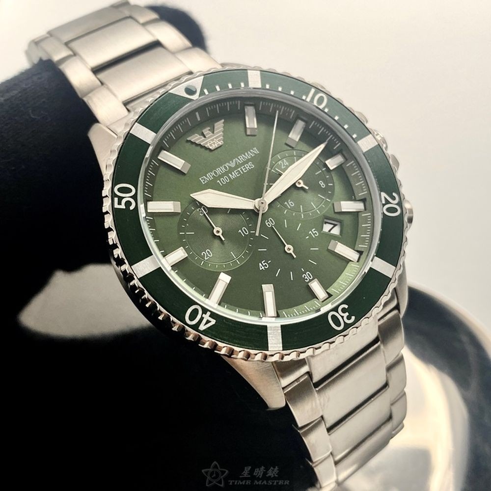 ARMANI:手錶,型號:AR00021,男錶44mm銀錶殼墨綠色錶面精鋼錶帶款-細節圖5