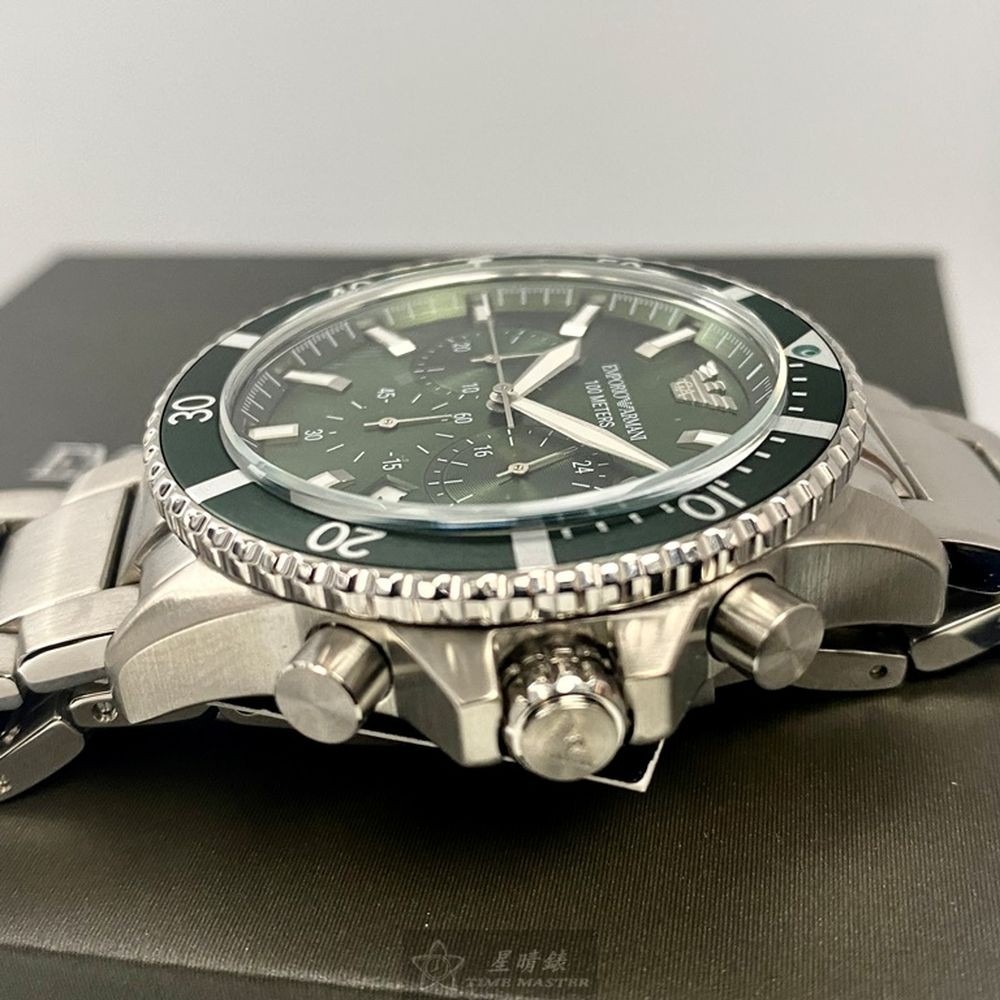 ARMANI:手錶,型號:AR00021,男錶44mm銀錶殼墨綠色錶面精鋼錶帶款-細節圖7