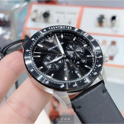 ARMANI:手錶,型號:AR00023,男錶44mm黑錶殼黑色錶面真皮皮革錶帶款