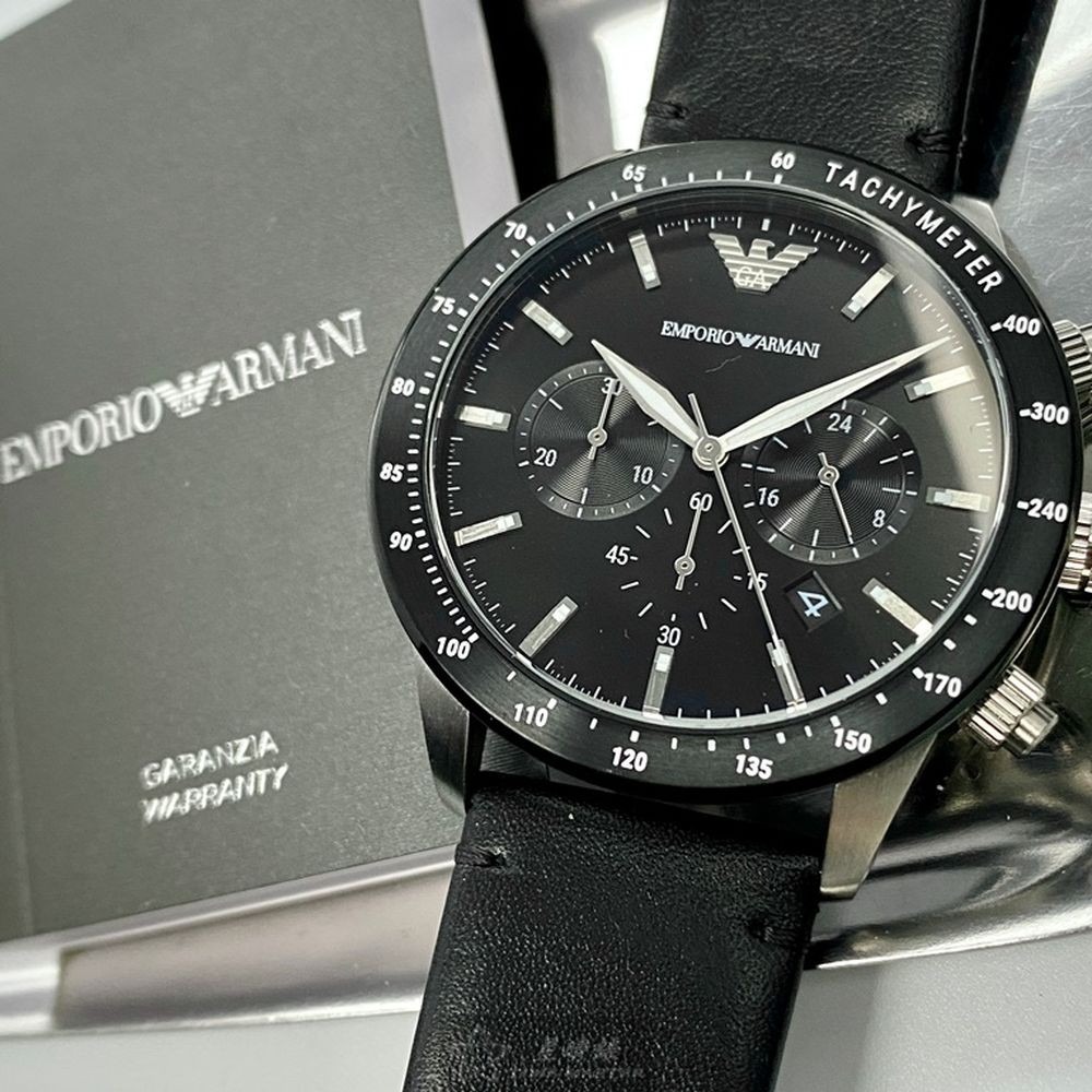ARMANI:手錶,型號:AR00023,男錶44mm黑錶殼黑色錶面真皮皮革錶帶款-細節圖5
