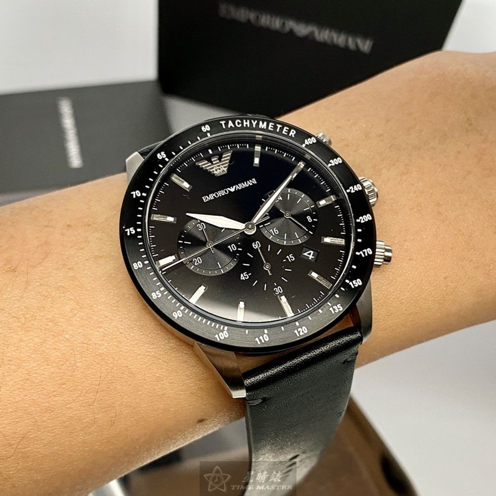 ARMANI:手錶,型號:AR00023,男錶44mm黑錶殼黑色錶面真皮皮革錶帶款-細節圖8