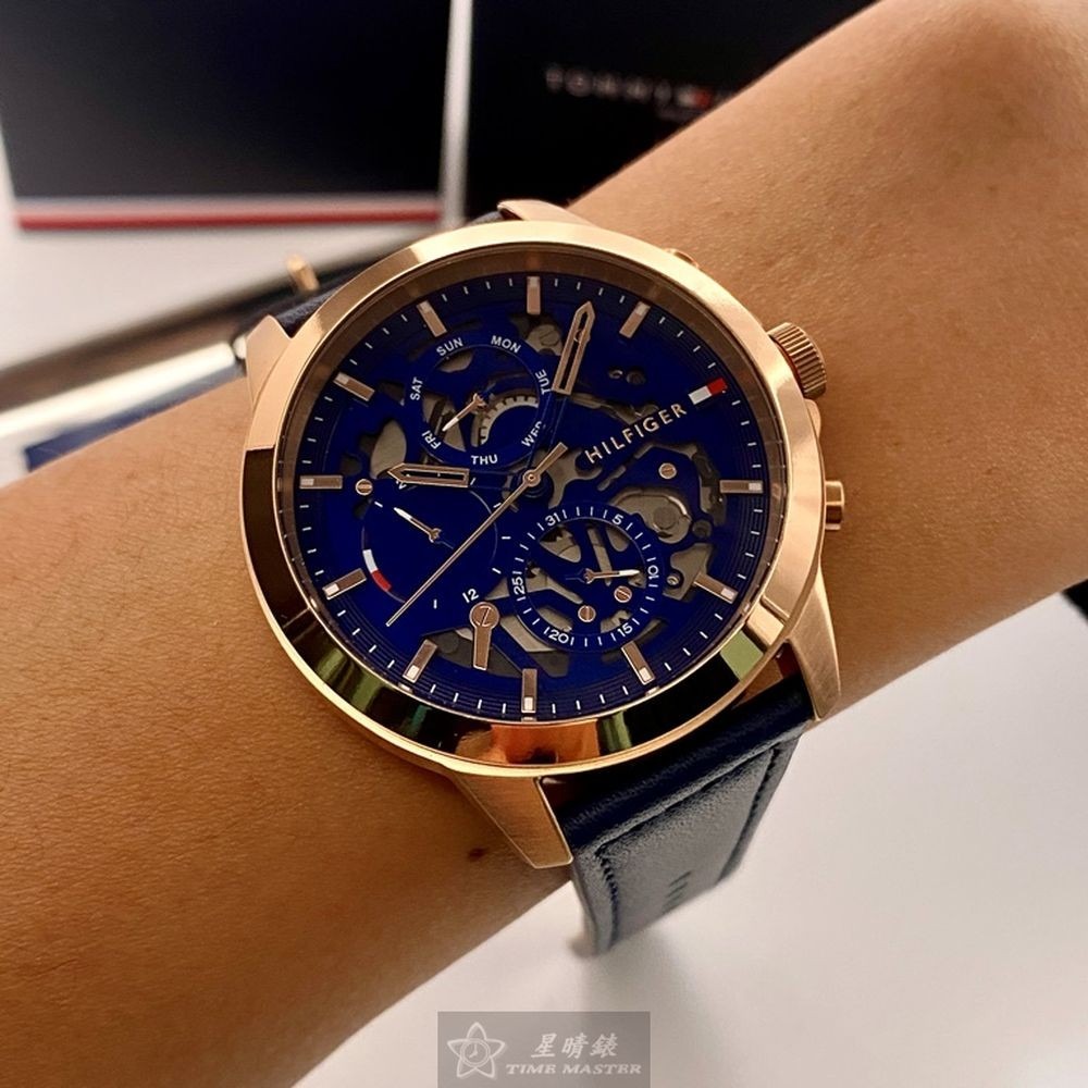 TommyHilfiger:手錶,型號:TH00042,男錶44mm玫瑰金錶殼寶藍色錶面真皮皮革錶帶款-細節圖3
