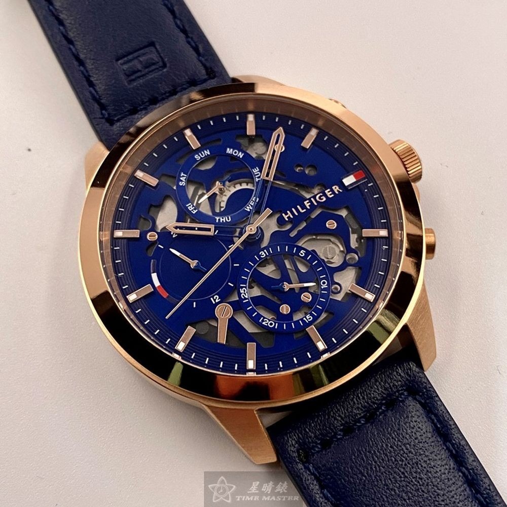 TommyHilfiger:手錶,型號:TH00042,男錶44mm玫瑰金錶殼寶藍色錶面真皮皮革錶帶款-細節圖4