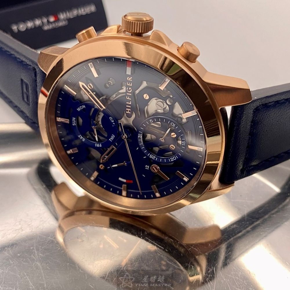 TommyHilfiger:手錶,型號:TH00042,男錶44mm玫瑰金錶殼寶藍色錶面真皮皮革錶帶款-細節圖5