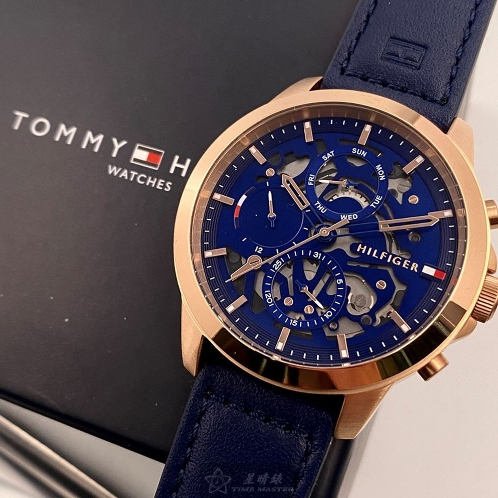 TommyHilfiger:手錶,型號:TH00042,男錶44mm玫瑰金錶殼寶藍色錶面真皮皮革錶帶款-細節圖9