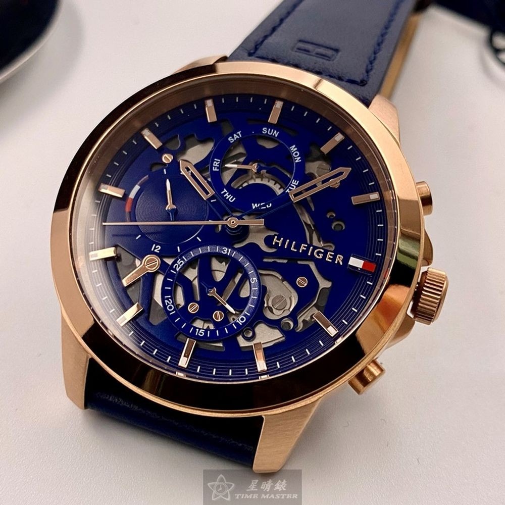 TommyHilfiger:手錶,型號:TH00042,男錶44mm玫瑰金錶殼寶藍色錶面真皮皮革錶帶款-細節圖11