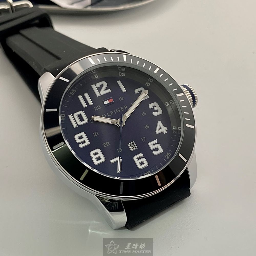TommyHilfiger:手錶,型號:TH00043,男女通用錶48mm黑銀色錶殼寶藍色錶面矽膠錶帶款-細節圖3