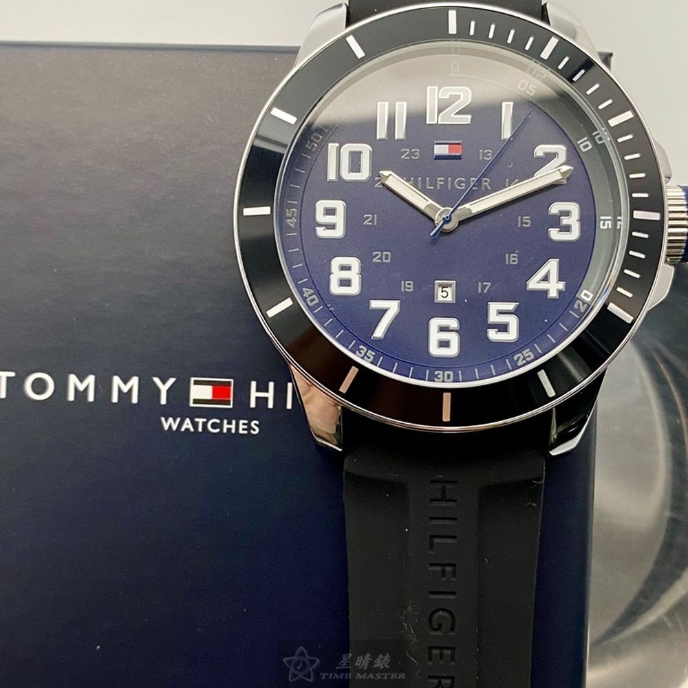 TommyHilfiger:手錶,型號:TH00043,男女通用錶48mm黑銀色錶殼寶藍色錶面矽膠錶帶款-細節圖5