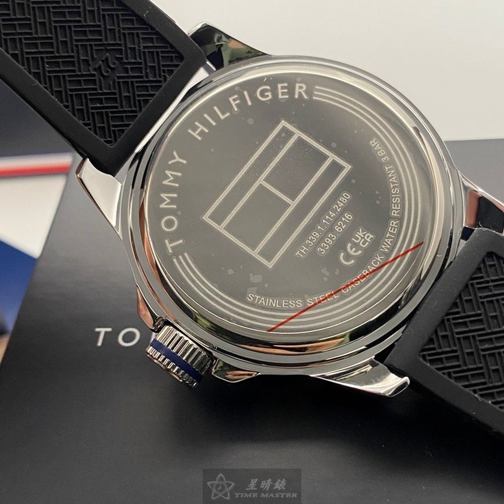 TommyHilfiger:手錶,型號:TH00043,男女通用錶48mm黑銀色錶殼寶藍色錶面矽膠錶帶款-細節圖6