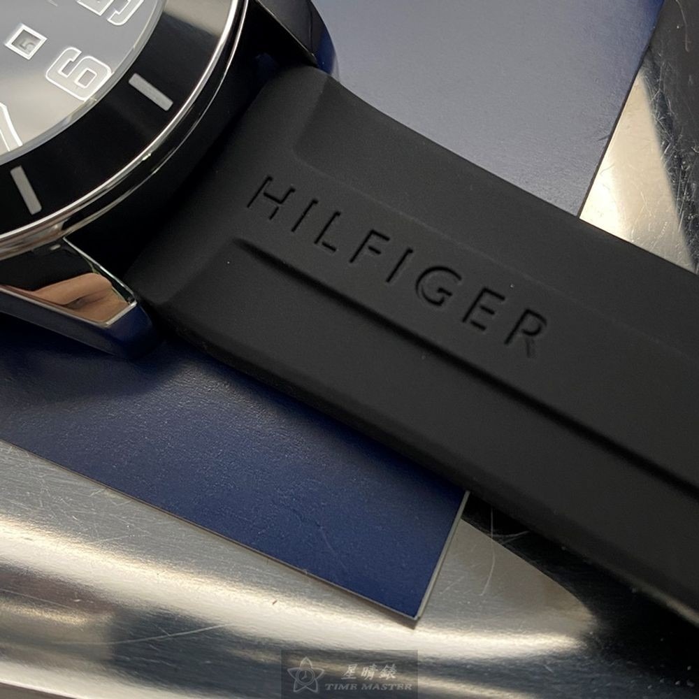 TommyHilfiger:手錶,型號:TH00043,男女通用錶48mm黑銀色錶殼寶藍色錶面矽膠錶帶款-細節圖7