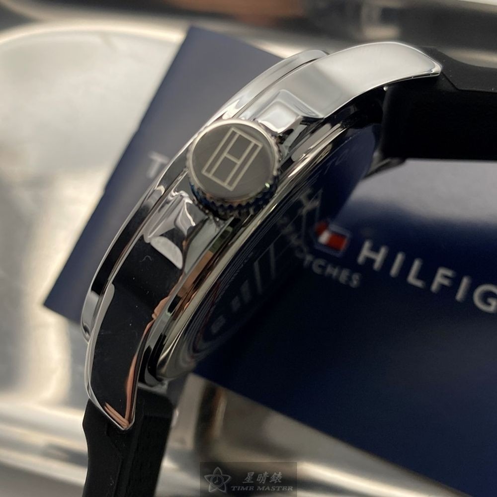 TommyHilfiger:手錶,型號:TH00043,男女通用錶48mm黑銀色錶殼寶藍色錶面矽膠錶帶款-細節圖8