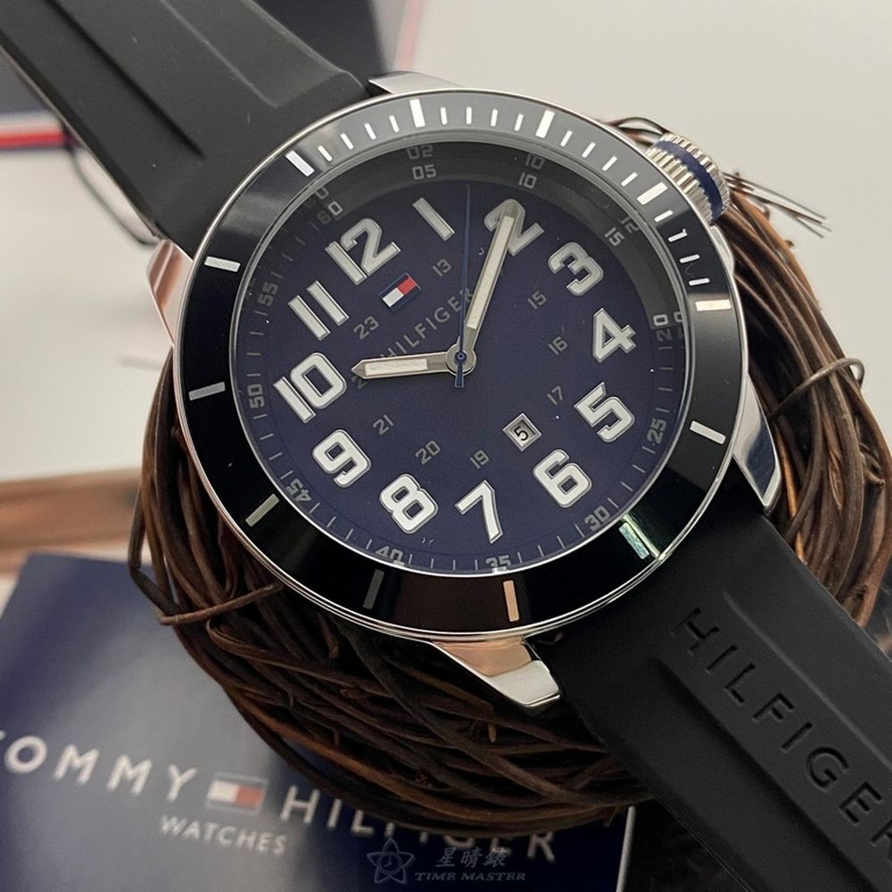 TommyHilfiger:手錶,型號:TH00043,男女通用錶48mm黑銀色錶殼寶藍色錶面矽膠錶帶款-細節圖9