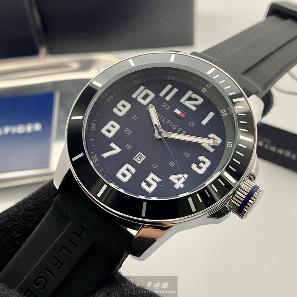 TommyHilfiger:手錶,型號:TH00043,男女通用錶48mm黑銀色錶殼寶藍色錶面矽膠錶帶款-細節圖11