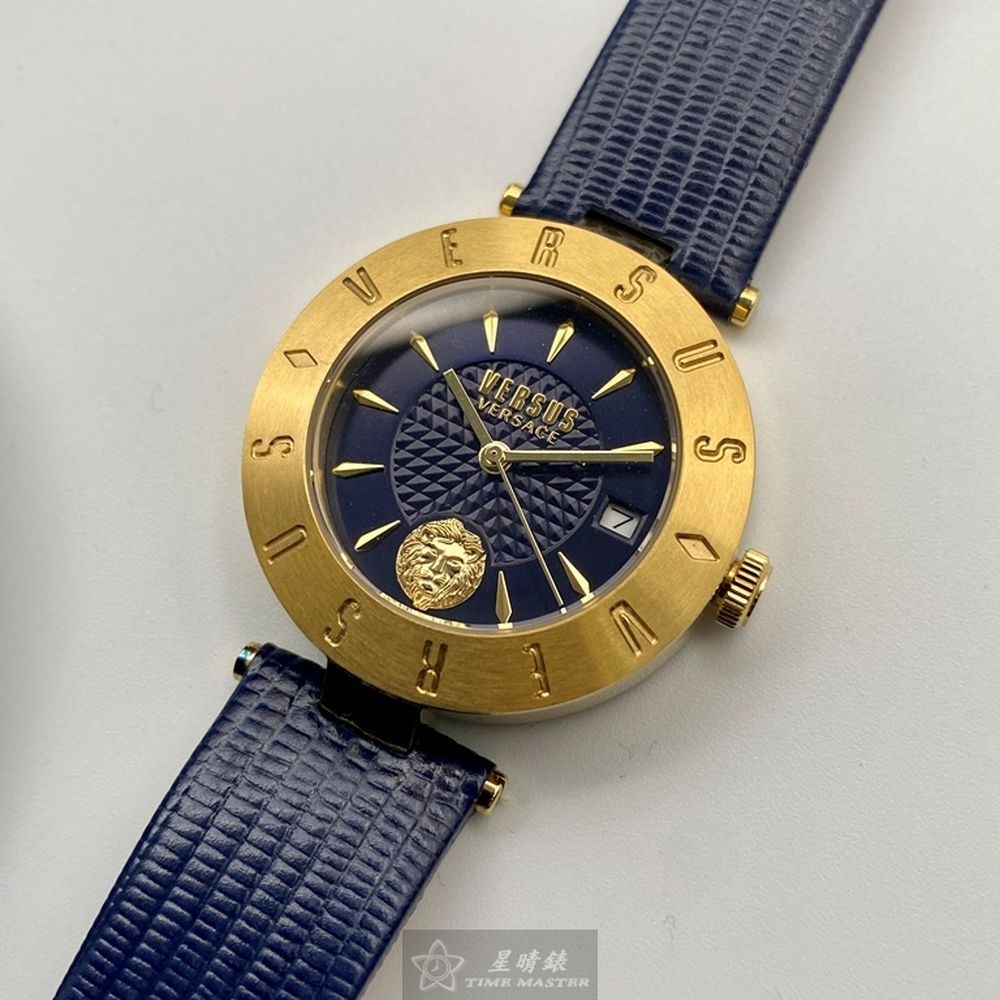 VERSUS VERSACE:手錶,型號:VV00335,女錶34mm金色錶殼寶藍色錶面真皮皮革錶帶款-細節圖3