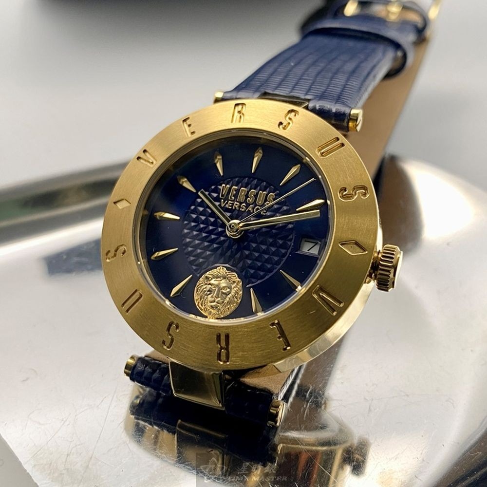 VERSUS VERSACE:手錶,型號:VV00335,女錶34mm金色錶殼寶藍色錶面真皮皮革錶帶款-細節圖5