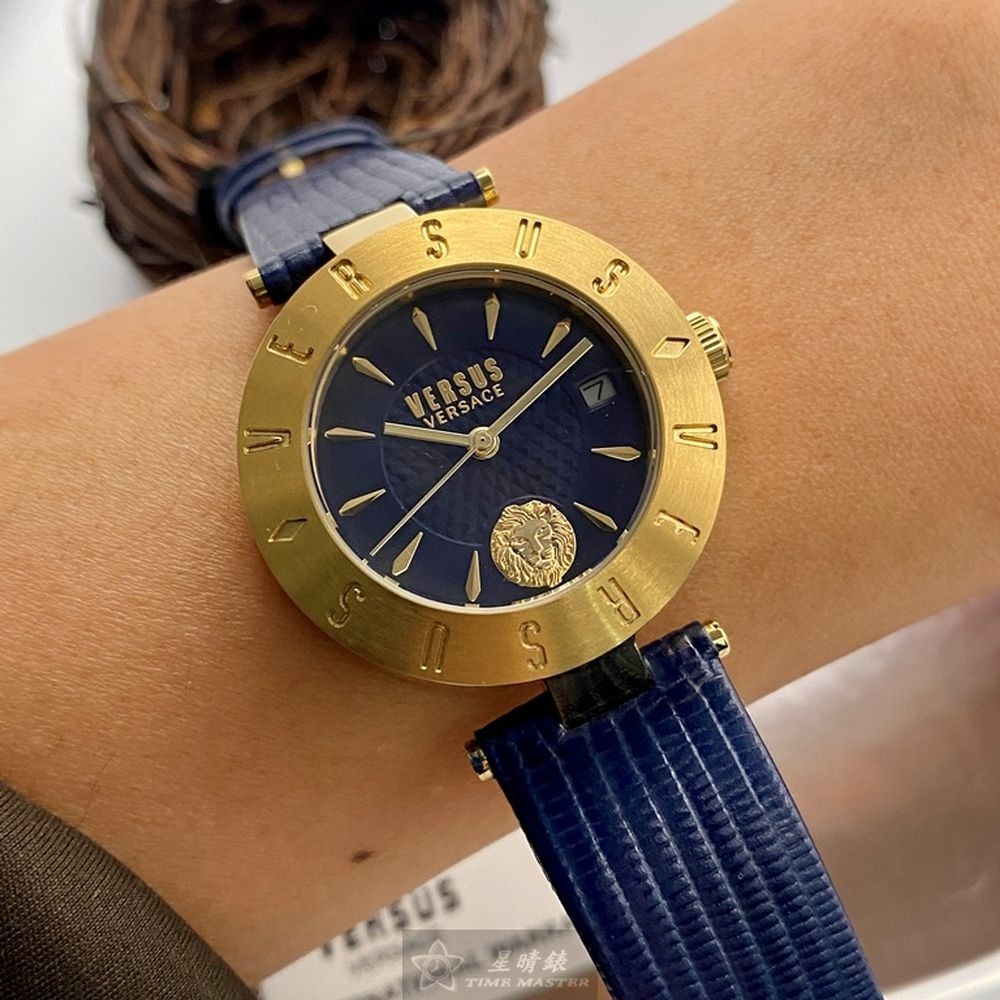 VERSUS VERSACE:手錶,型號:VV00335,女錶34mm金色錶殼寶藍色錶面真皮皮革錶帶款-細節圖7