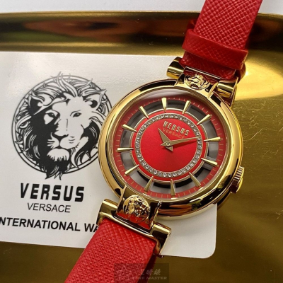 VERSUS VERSACE:手錶,型號:VV00022,女錶36mm玫瑰金錶殼大紅色錶面真皮皮革錶帶款