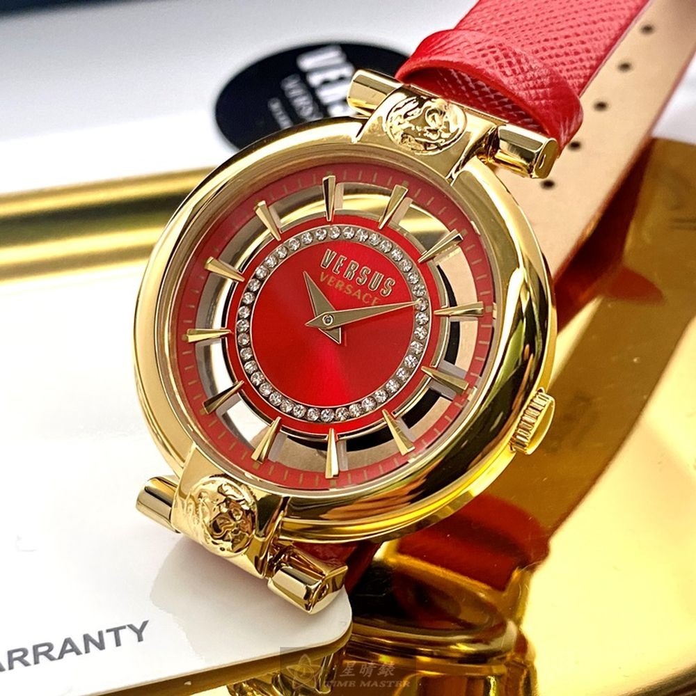 VERSUS VERSACE:手錶,型號:VV00022,女錶36mm玫瑰金錶殼大紅色錶面真皮皮革錶帶款-細節圖3