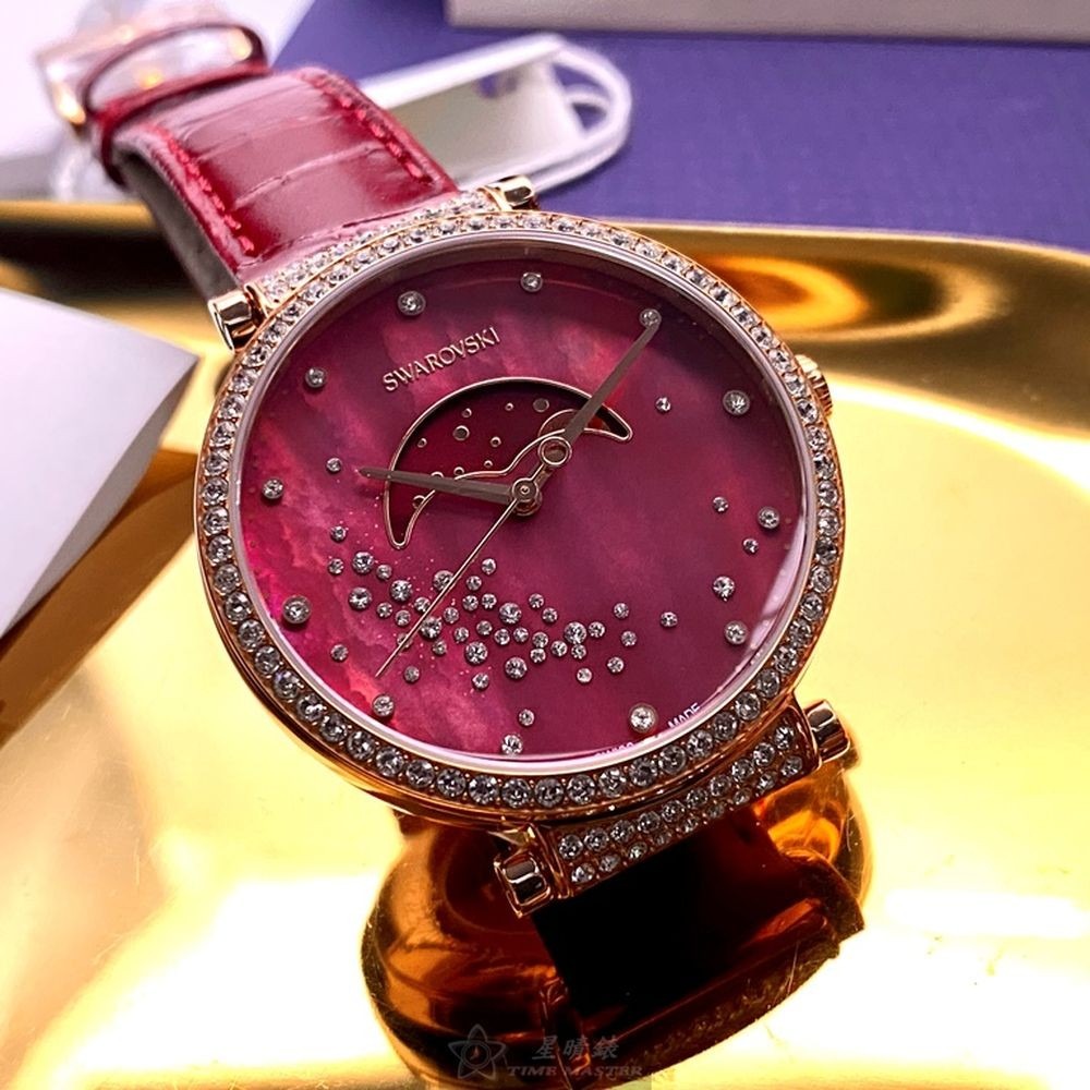 SWAROVSKI:手錶,型號:SW00015,女錶36mm玫瑰金錶殼紅貝母錶面真皮皮革錶帶款-細節圖9