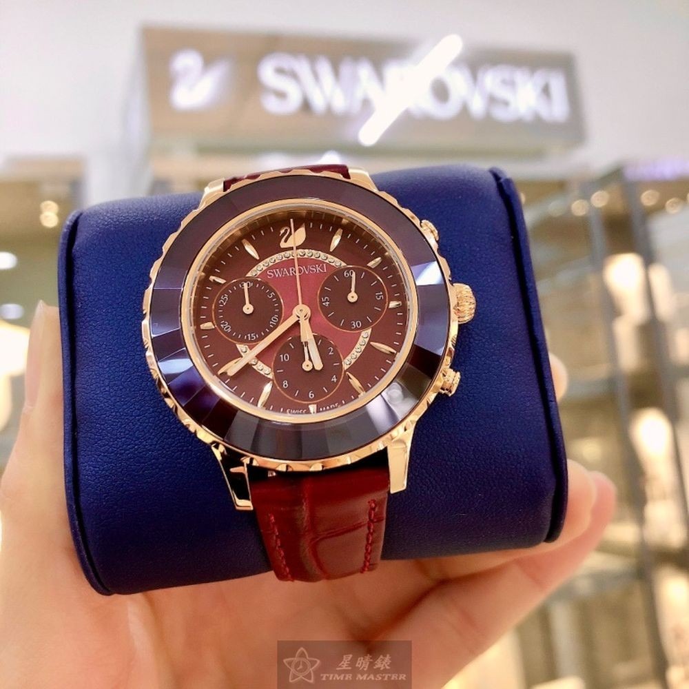 SWAROVSKI:手錶,型號:SW00017,女錶38mm玫瑰金錶殼大紅色錶面真皮皮革錶帶款-細節圖3