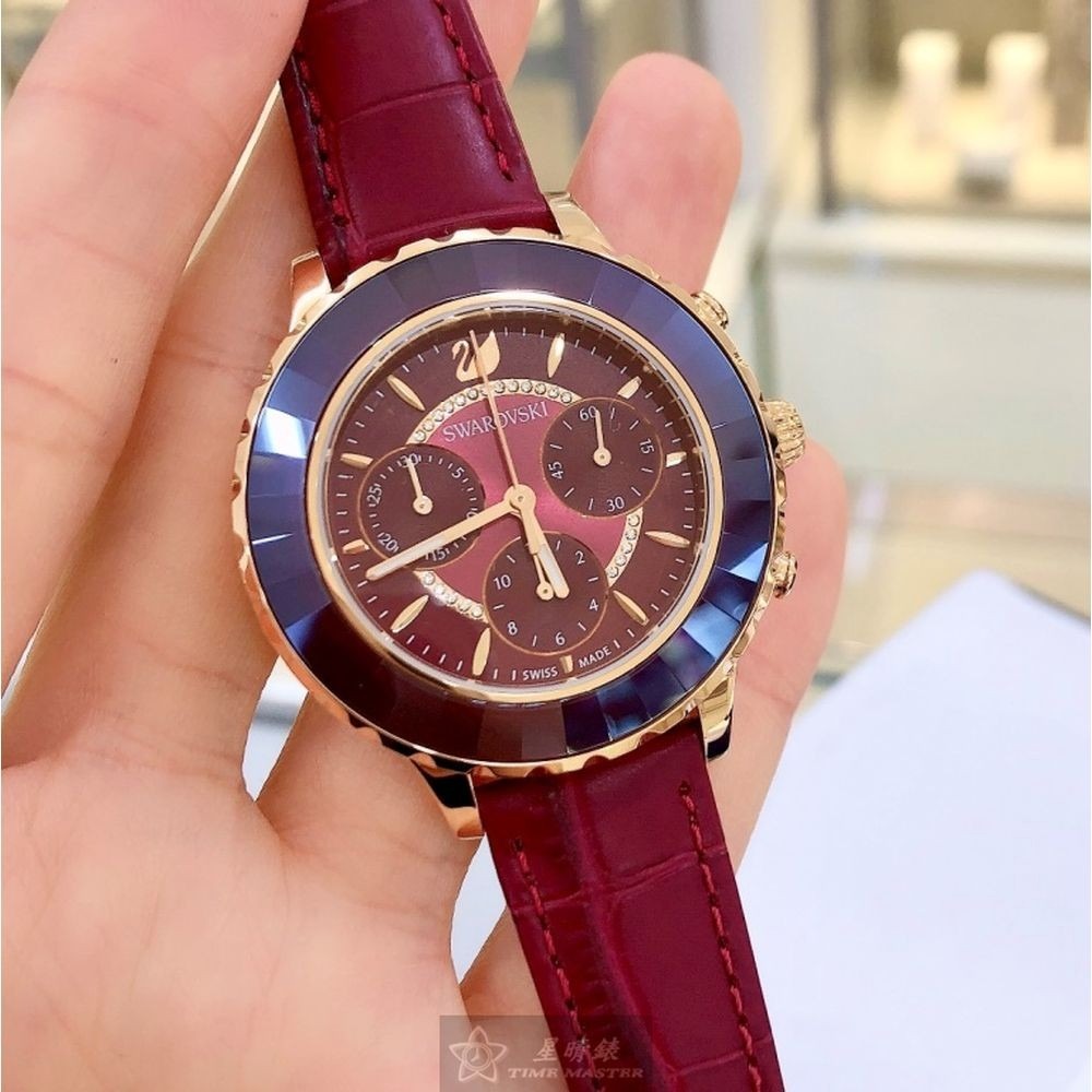 SWAROVSKI:手錶,型號:SW00017,女錶38mm玫瑰金錶殼大紅色錶面真皮皮革錶帶款-細節圖4