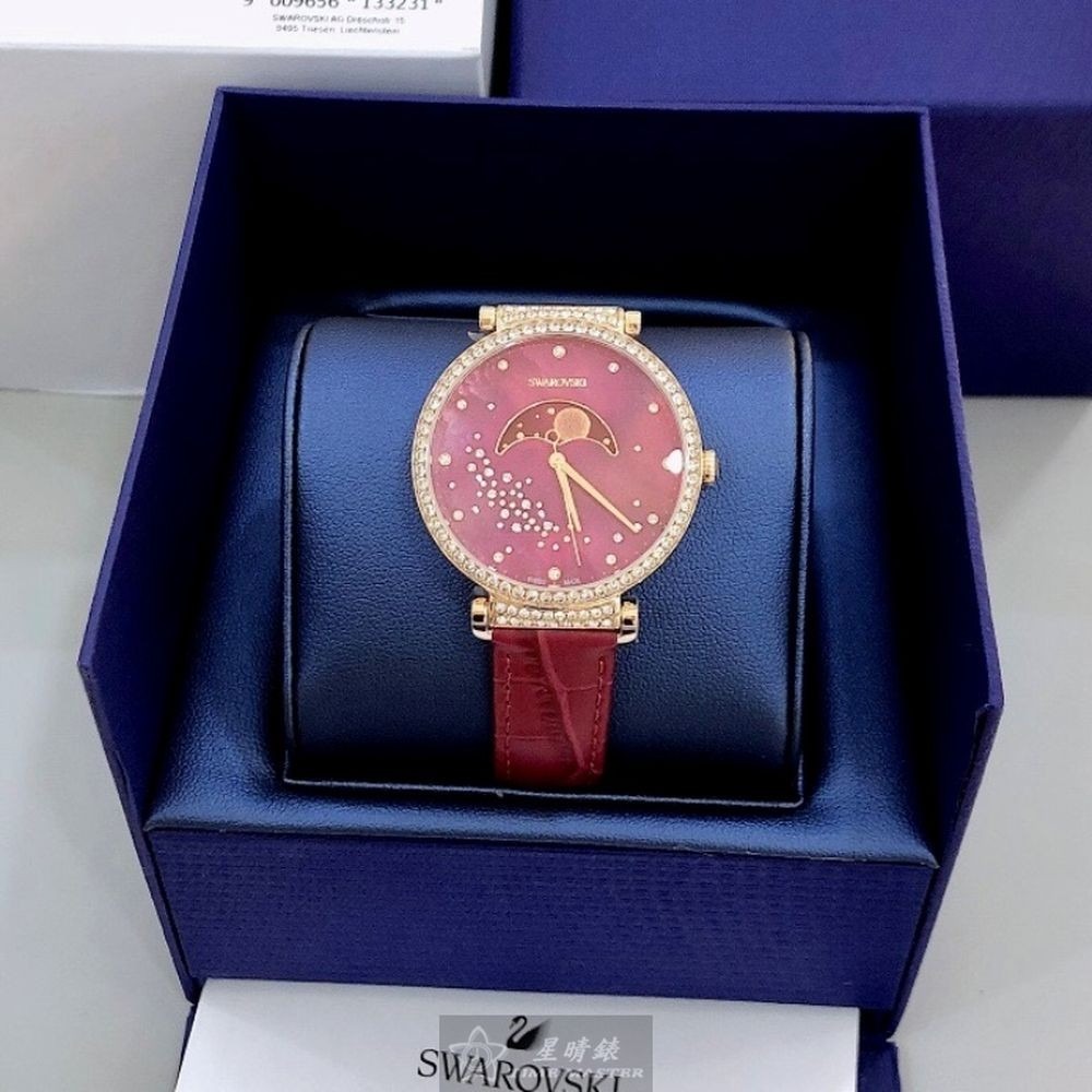 SWAROVSKI:手錶,型號:SW00017,女錶38mm玫瑰金錶殼大紅色錶面真皮皮革錶帶款-細節圖7