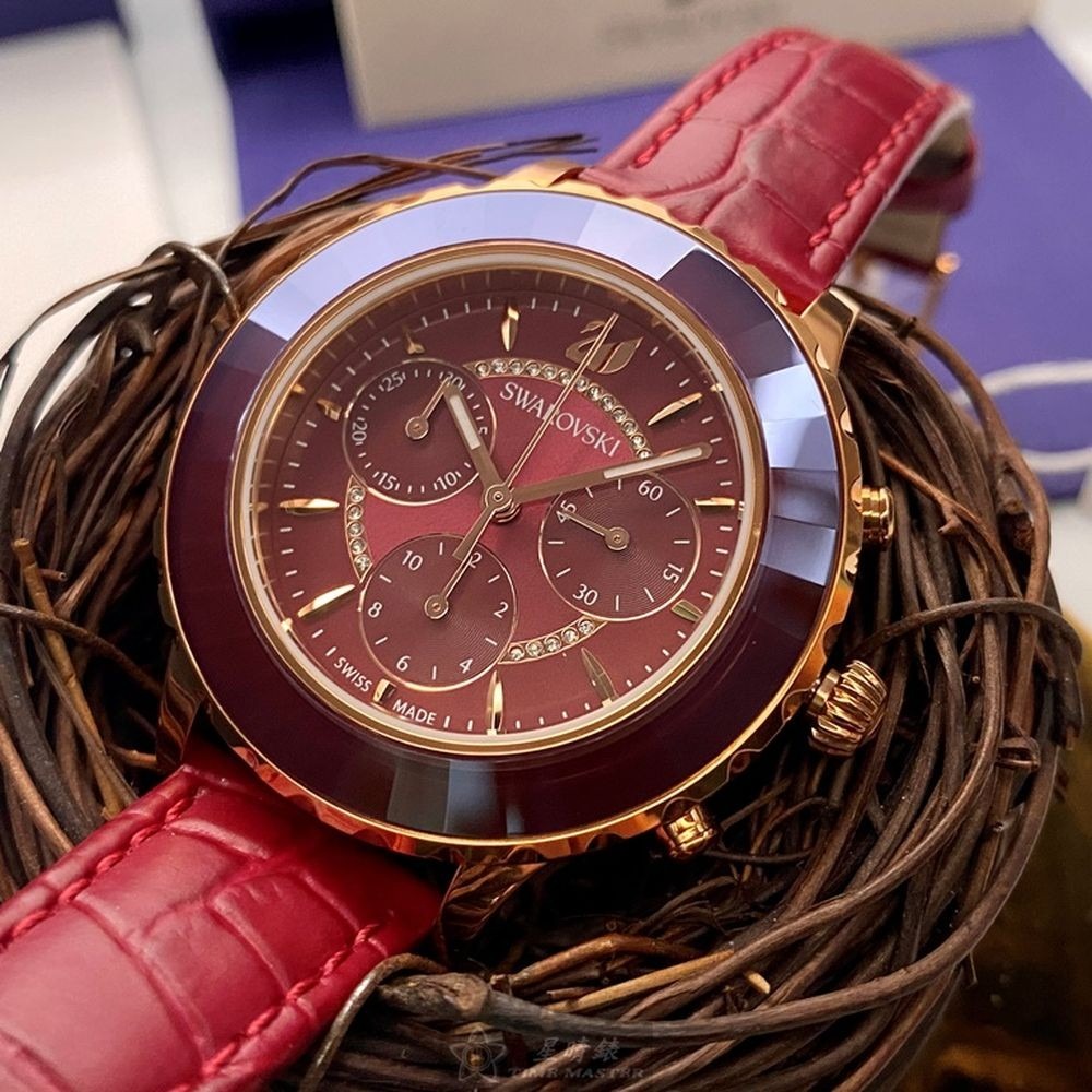 SWAROVSKI:手錶,型號:SW00017,女錶38mm玫瑰金錶殼大紅色錶面真皮皮革錶帶款-細節圖8